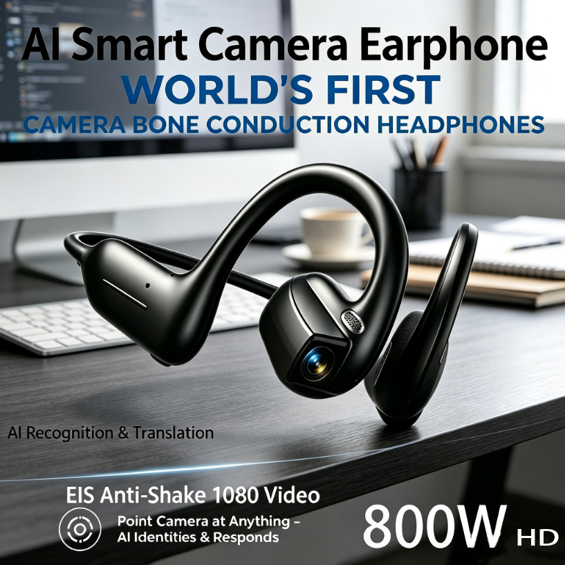 Headphones Wireless - 2026年最新スマートイヤホン：ダイナミックなサウンドエフェクト、音楽、Bluetooth、HD通話、800Wスマートカメラ、リアルタイム翻訳機能搭載。
