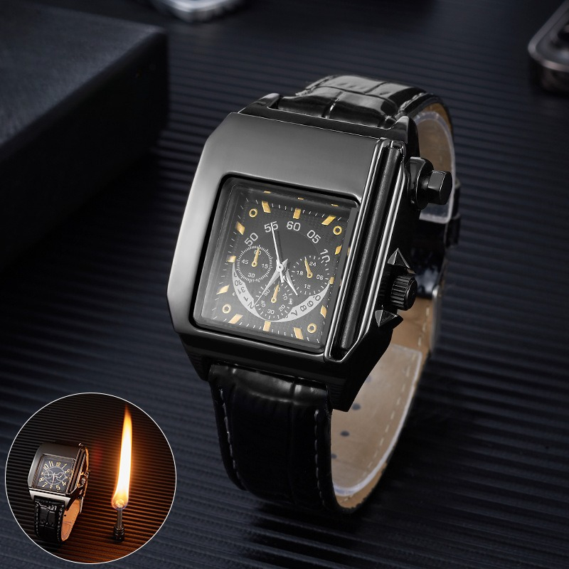 Electronics Gadgets For Gift - 金属電子時計ライター 10000回使用可能 マッチ棒型時計デザイン オイルライター 喫煙アクセサリー 男性用ギフト