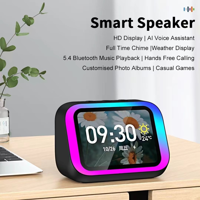 Bluetooth Speaker - AI音声アシスタント Bluetoothスピーカー RGBカラー照明付き目覚まし時計 LEDスクリーン天気時計表示 電子スピーカー