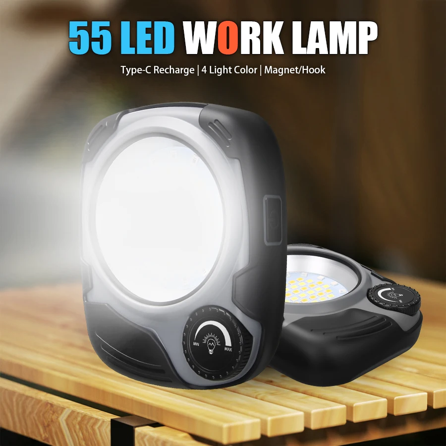 Power Bank - 充電式 LED/COB キャンプランタン、500LM 無段階調光、フックとマグネット付き防水ランプ、ハイキング、キャンプ、家庭用緊急用