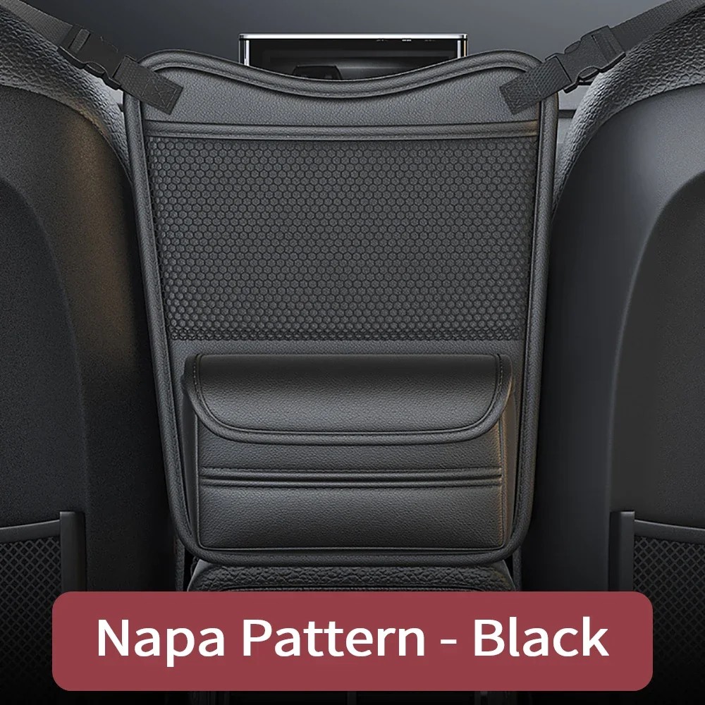 Phone Holder - 多機能カー収納ポケット。シート間のスペースに設置可能。PUレザー製で、ハンドバッグや携帯電話、ティッシュなどを収納できる。車内アクセサリー。