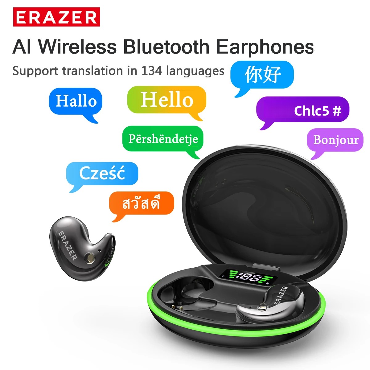 Wireless Charger - EARZER XF58 インイヤー型Bluetoothヘッドホン マイク付き 翻訳機能搭載イヤホン TWS