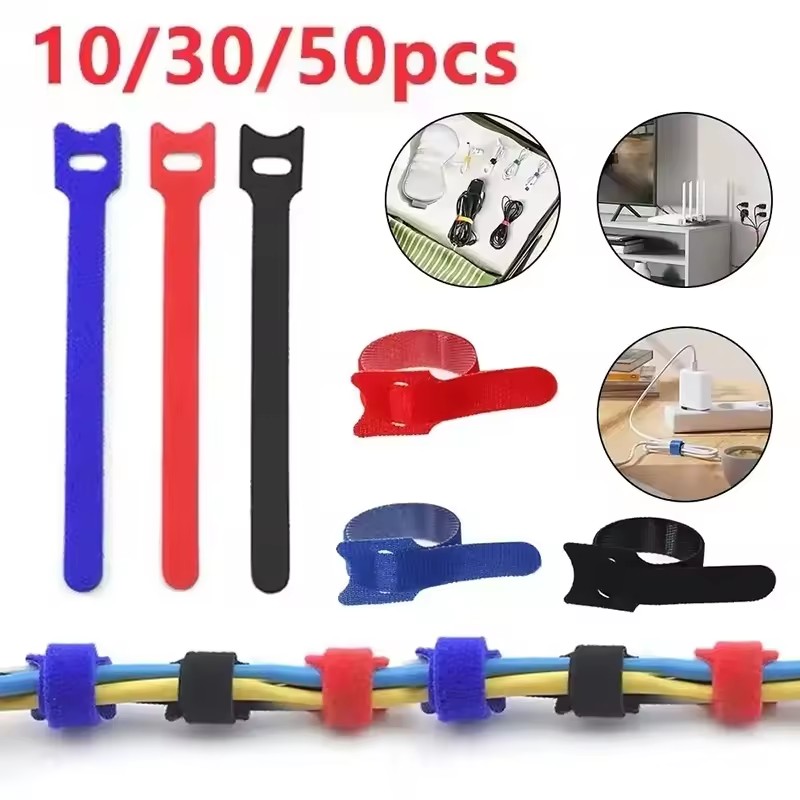 Cable Organizer - 10/30/50個入り 再利用可能なフック＆ループケーブルタイ 固定ストラップ 多目的ワイヤーオーガナイザー コンピューター/テレビ/電子機器用