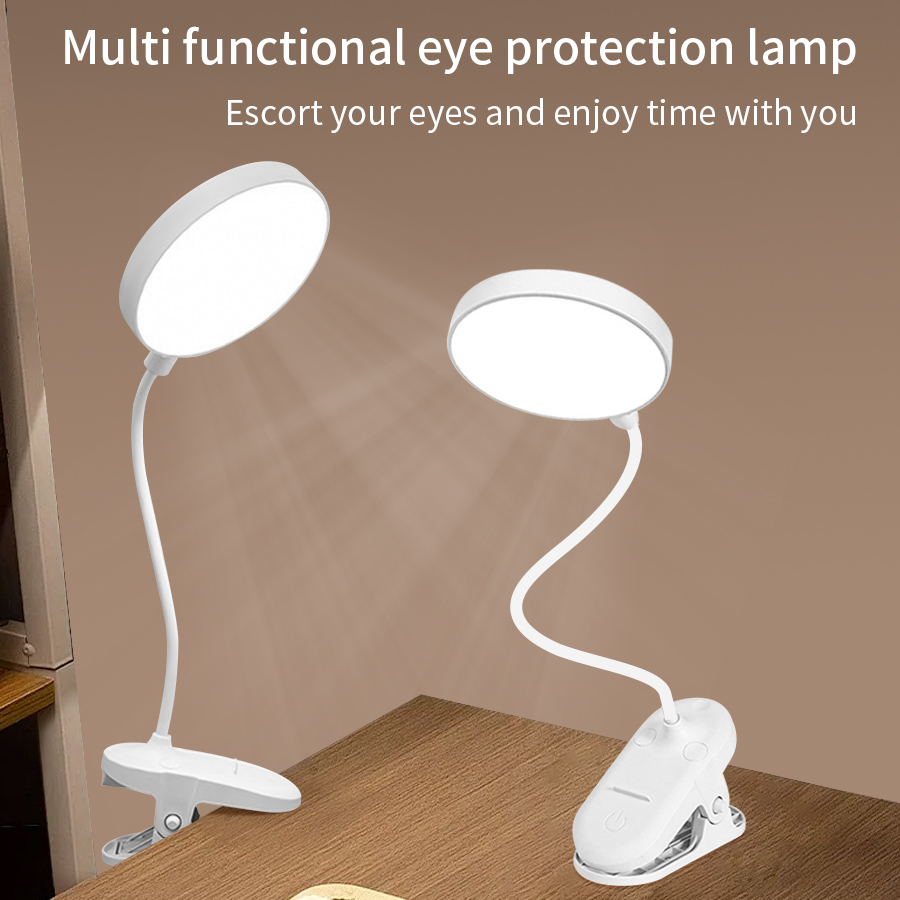 Phone Holder - LEDクリップデスクランプ360 ° 柔軟なタッチ調光機能付きUSB充電式読書灯、スマホホルダー付き、学生向けアイケア学習ランプ