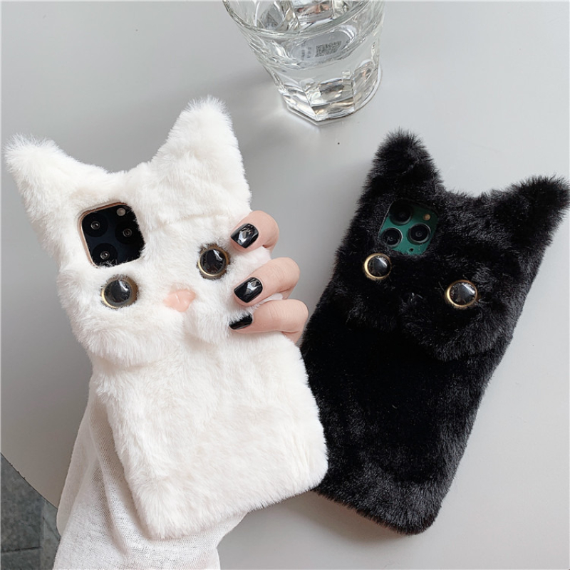 3Dキュートな漫画猫の毛皮のようなぬいぐるみ風スマホケース  - Usb Charger のレビューと価格