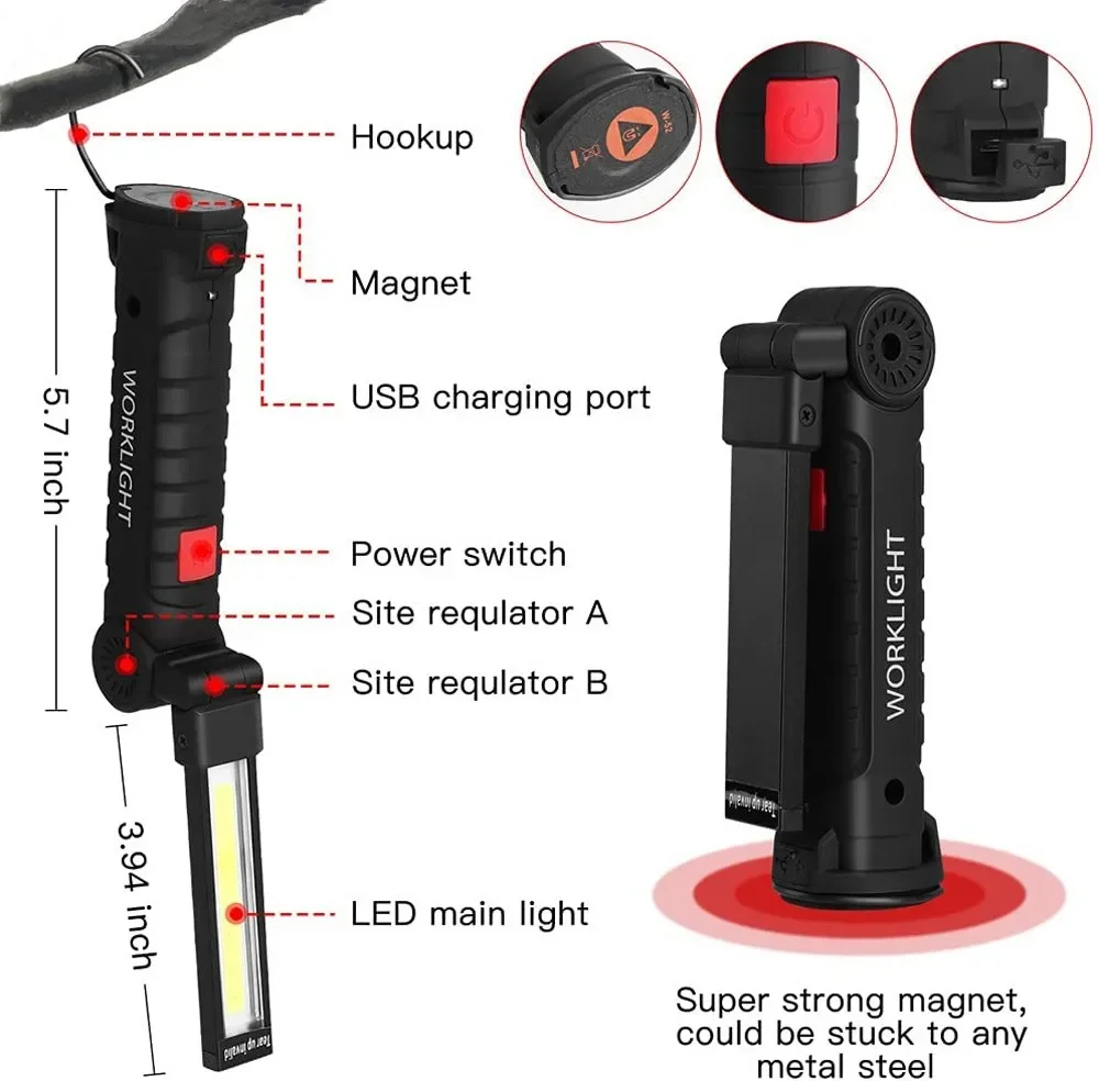 ポータブル COB LED 懐中電灯 USB 充電式ワークラ - Power Bank のレビューと価格