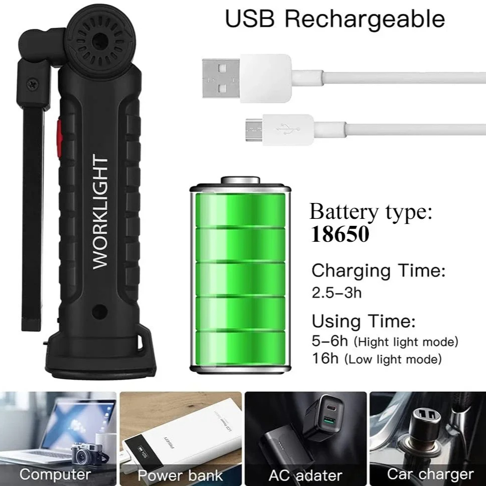ポータブル COB LED 懐中電灯 USB 充電式ワークラ - Power Bank のレビューと価格