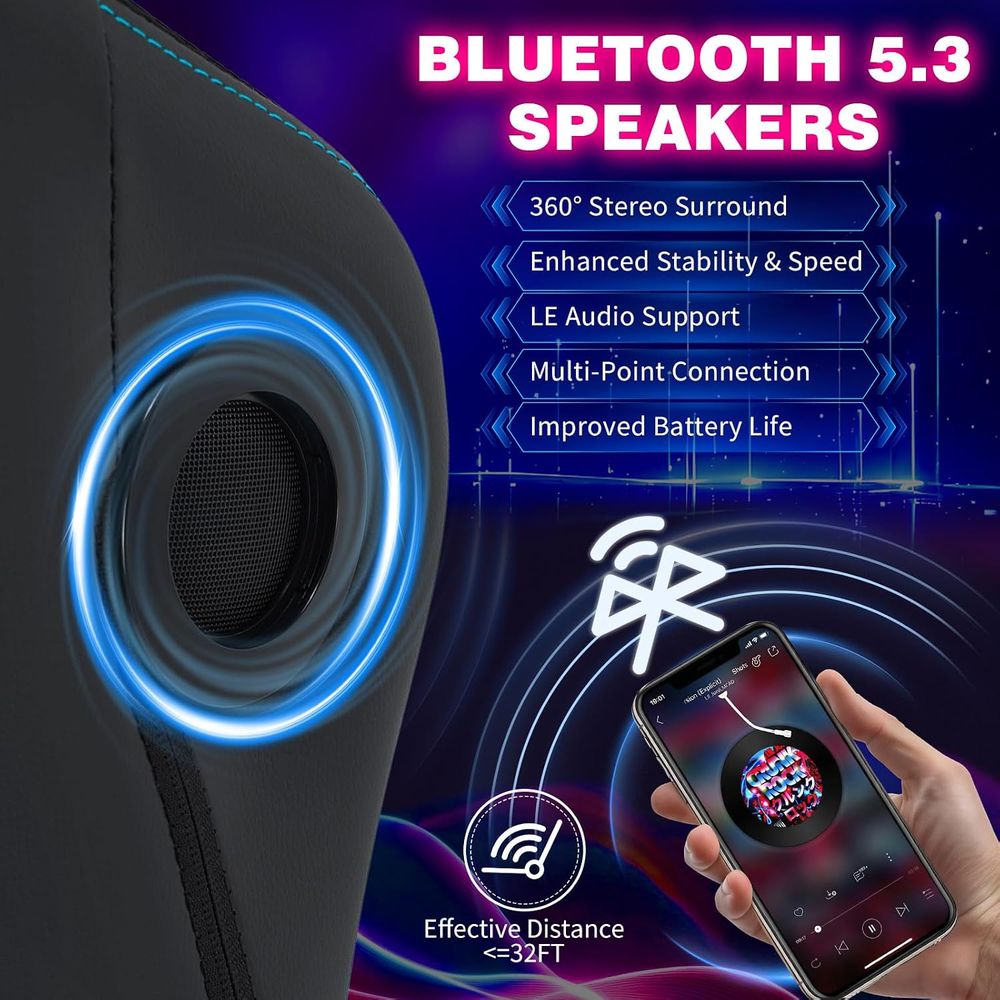 LEDライト・スピーカー・マッサージ機能付きゲーミングチェア - Bluetooth Speaker のレビューと価格