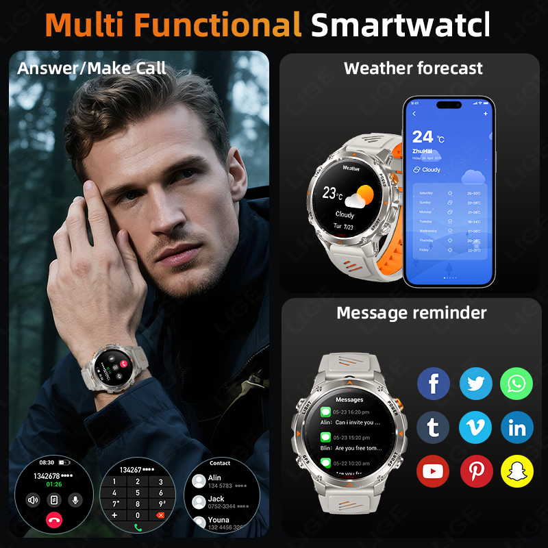LIGE 頑丈な GPS 追跡スマートウォッチ男性 LED  - Smart Watch のレビューと価格