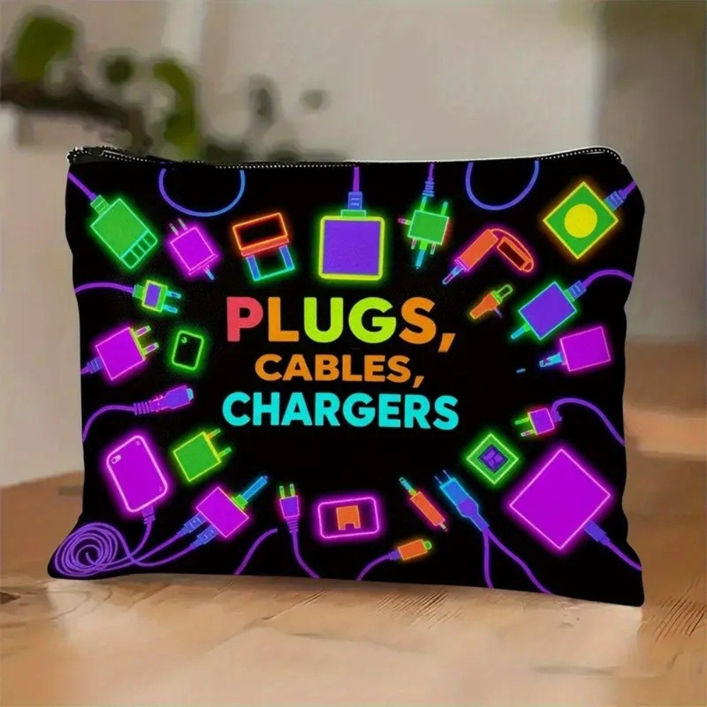 新しいキャンバス製充電器収納ポーチ。プリントデザイン、大容量 - Cable Organizer のレビューと価格
